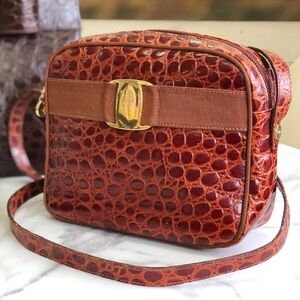 Salvatore Ferragamo Textured Brown Crossbody Bag